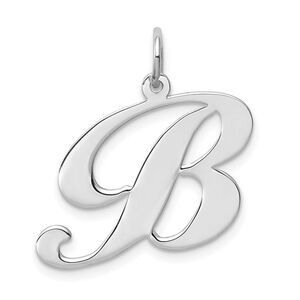 Sterling Silver, Ella Collection, LG Fancy Script Initial B Pendant